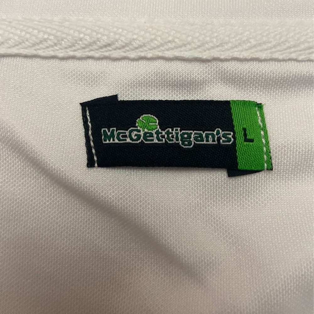 McGettigans Mens Jersey Shirt L White Green Shamrock Clover Short Sleeve Henley - Picture 5 of 7